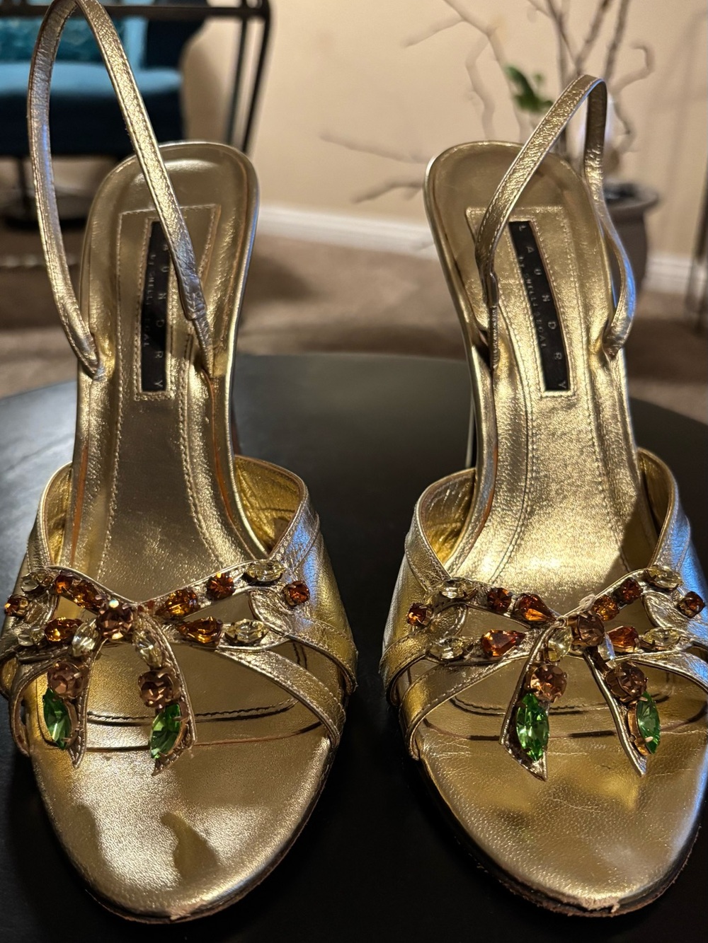 Laundry By Shelli Segal Gold Jewel-Embellished Slingback Heels